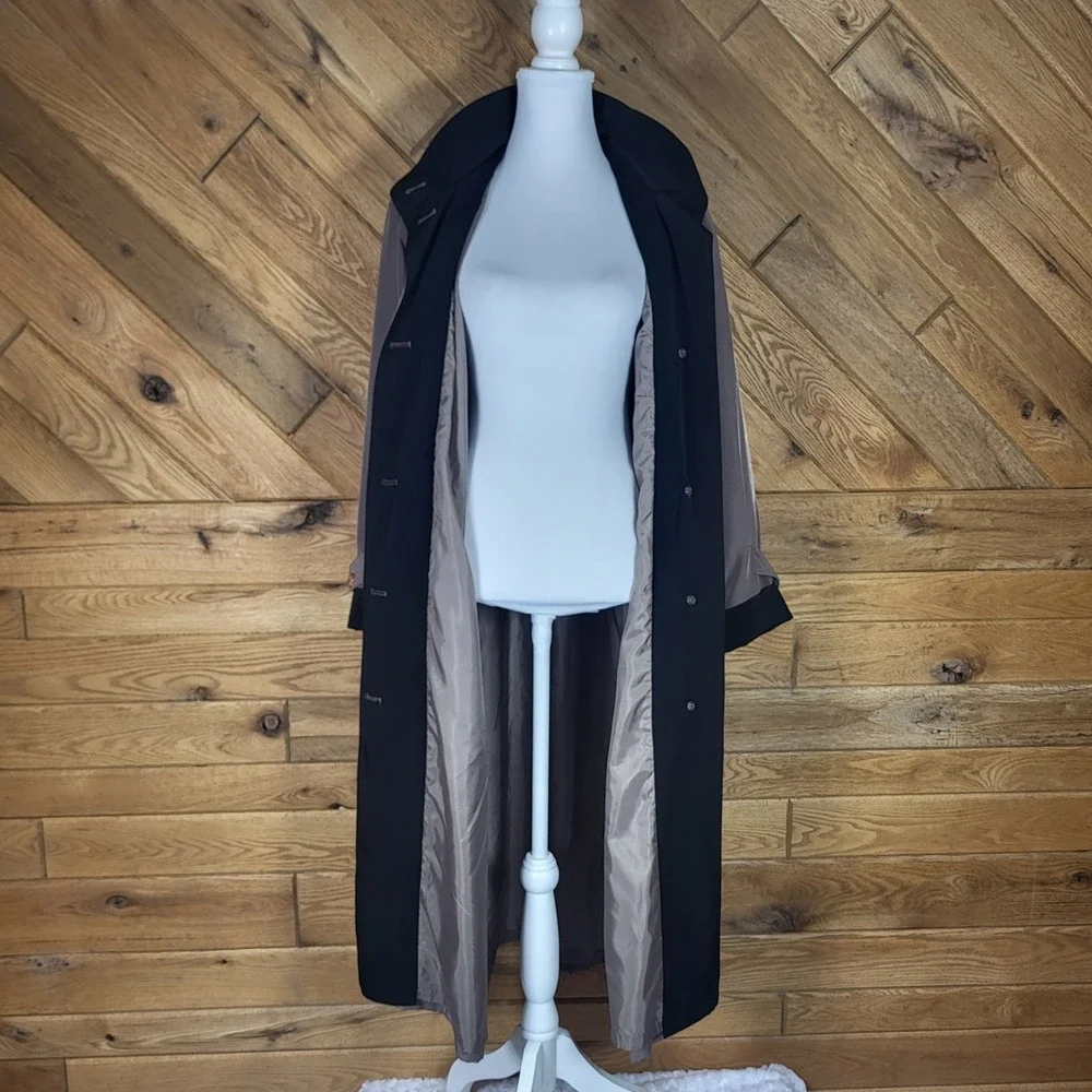 Vintage Y2K Utex Design Trench Coat Womens 8 Longline Duster Taupe Black